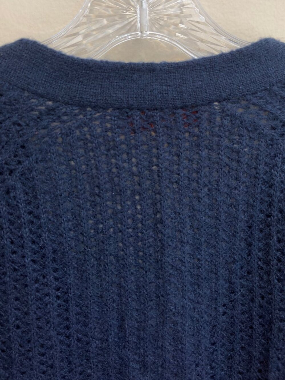 Kilte Collection The Philomena Cashmere Mohair Wool Cardigan Pointelle Crop Navy - Picture 4 of 11